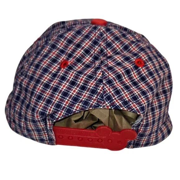 Vintage Disney Mickey Mouse Red Blue Plaid Embroidered Cap Hat Kid's Adjustable - Picture 3 of 10